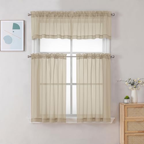 Taupe Sheer Curtains 24 Inch Length (Taupe / 42"W x 24"L (Pack of 2))