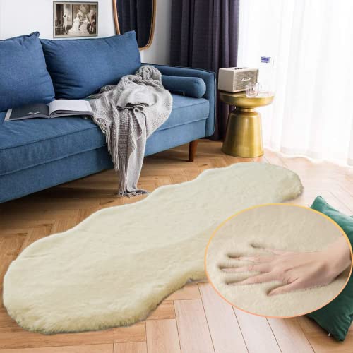 Shag Polyester Bunny Washable Fluffy Rug Runners for Hallways Camel Plush Area Rugs for Living Room Bedroom Sheepskin Rug 2x6 Shaped Nursery Rugs (2' x 6' (Oblong) / Beige)