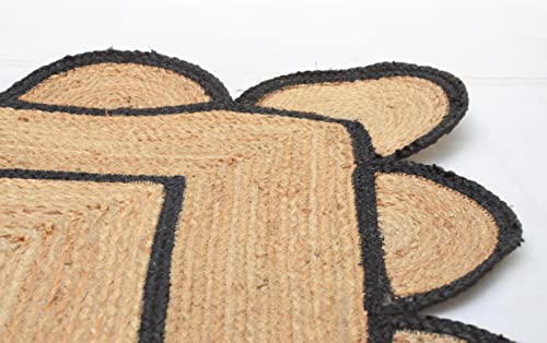 Scallop Pattern Jute Bohemian Area Rug (2'x8' (Runner) / Black)