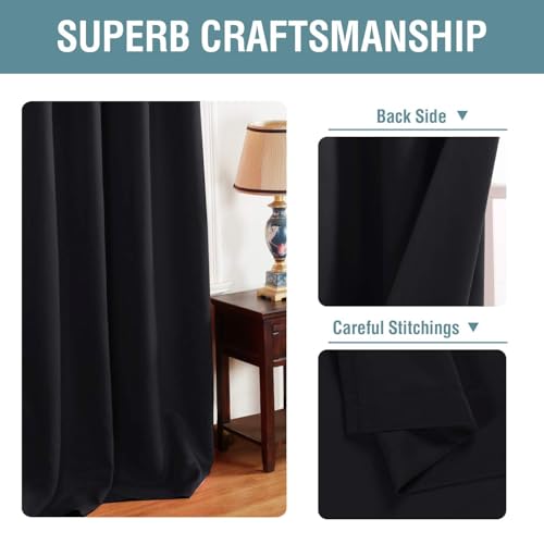 Blackout Curtains for Bedroom Black Out Curtains 102 inch Thermal Insulated Long Blackout Curtains for Living Room (52"W x 102"L (Pack of 1) / Jet Black)