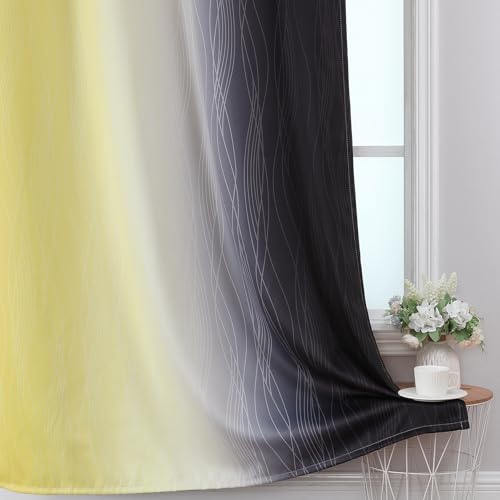 Black and Yellow Ombre Blackout Curtains 96 Inches Long (Black and Yellow / 52"W x 96"L (Pack of 2))