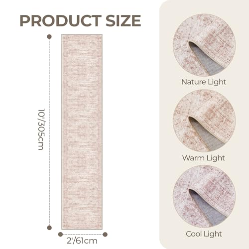 2x10 Runner Rug Non Slip (Pink/Ivory / 2' x 10' (Runner))