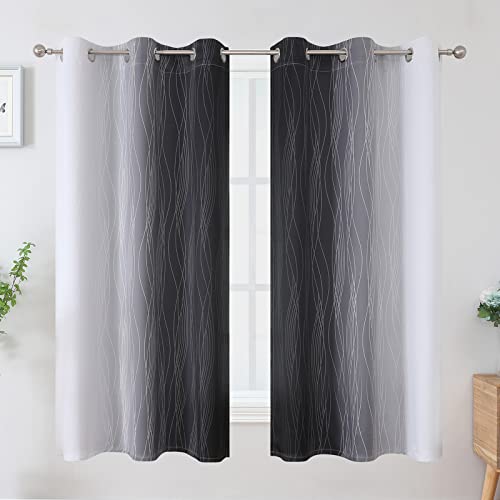 Black and Greyish White Ombre Blackout Curtains for Bedroom 42x63 Inch Long (Black and Greyish White / 42"W x 63"L (Pack of 2))