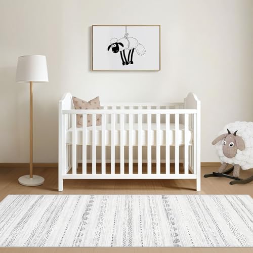 Boho 2x6 Runner Rug Machine Washable Rugs Non Slip Gray (Boho Grey / 2' X 6' (Runner))