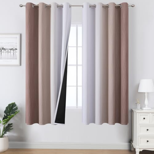Taupe and Greyish White Ombre Blackout Curtains Living Room 63 Inches Long (Taupe and Greyish White / 52"W x 63"L (Pack of 2))