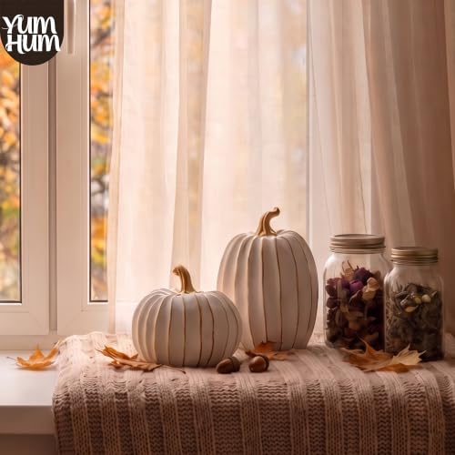 2Pcs Resin Pumpkin Figurines (Gold Stripe Pumpkin)