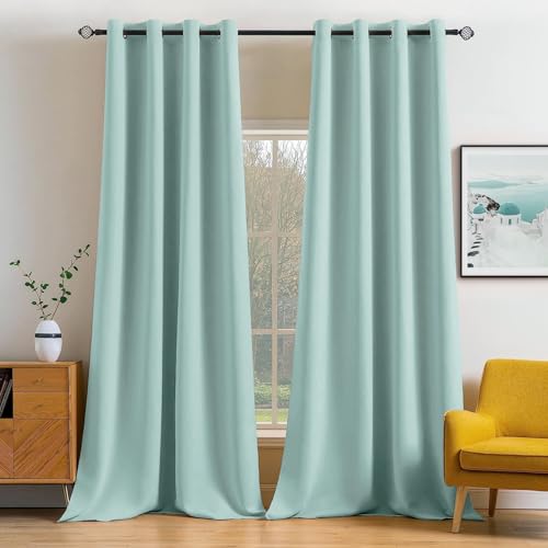 Aqua Blackout Bedroom Curtains Drapes 96 Inch Long 52"x96" (Aqua / 52"W x 96"L (Pack of 2))