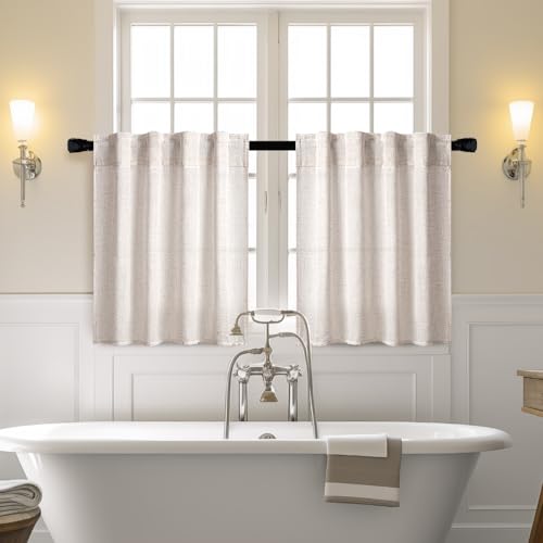 Natural Linen White Kitchen Curtain 30 Inch Long 2 Panels Farmhouse (26"W x 30"L (Pack of 2) / Natural Linen White)