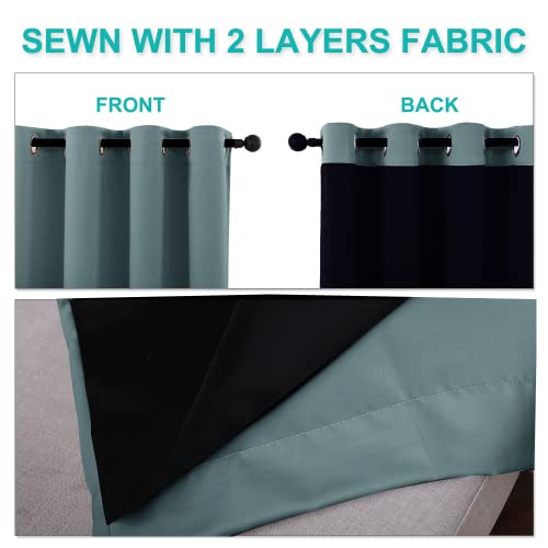 Aqua 100% Blackout Curtains for Windows (Greyish Blue / 52"W x 108"L (Pack of 2))