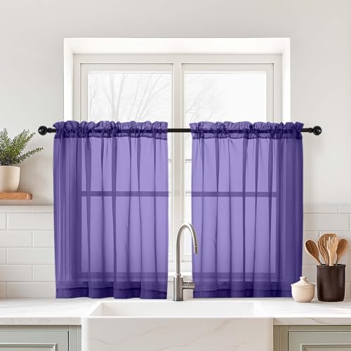 Purple Small Sheer Curtains Tier 24 Inches Length 2 Pieces (42"W x 24"L (Pack of 2) / Purple)