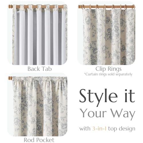 Floral Linen Blackout Curtains for Bedroom 84 Inches Long (Grey / 50"W x 84"L (Pack of 2))