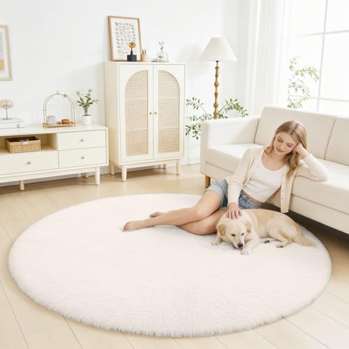 Ivory Round Rugs for Bedroom (5 Ft Round / Ivory)