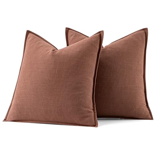 Decorative Linen Euro Sham Pillow Covers 24x24 Rust Red (Rust Red / 24" x 24" (Pack of 2))