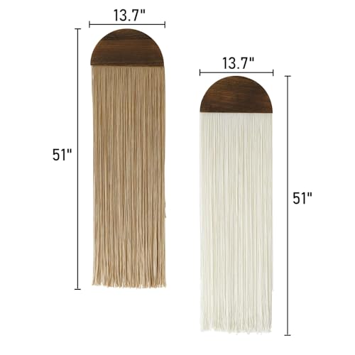 2Pcs Macrame Wall Hanging Boho wall decor Fiber Art Decor 13.7"W*51"L (Ivory and Brown)