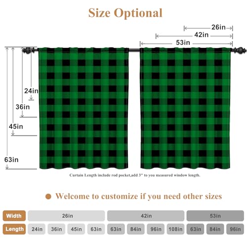 53 x 84 Inch Linen Buffalo Plaid Check Curtains Blackout Room Darkening Thermal Insulated Black Green Buffalo Checkered Window Drapes Farmhouse Bedroom Living Room Pocket Tab Curtain 2 Panels (Deep Green / 53"W x 84"L (Pack of 2))