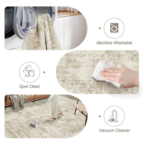 Abstract Rug 8x10 Large Living Room Area Rugs Washable Beige (Beige/Gray / 8' x 10' (Rectangular))