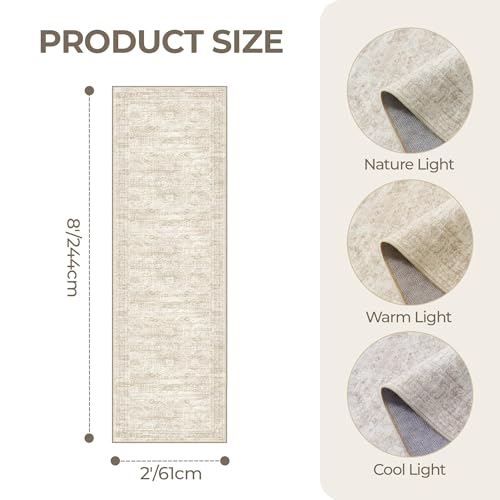 2x8 Runner Rug Non Slip (Beige/Ivory / 2' x 8' (Runner))
