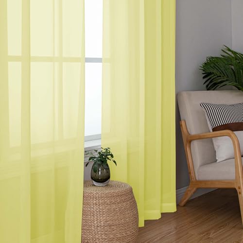 Lemon Short Sheer Curtains 45 Inch Length for Small Windows (Lemon / 42"W x 45"L (Pack of 2))