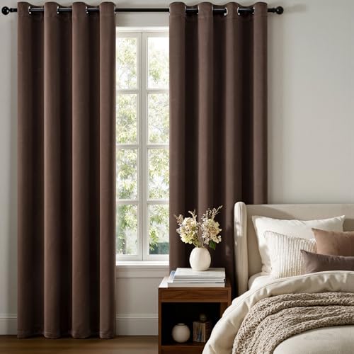 Chocolate Brown Blackout Bedroom Curtains Drape 84 Inch Long 52"x84" (Chocolate Brown / 52"W x 84"L (Pack of 2))