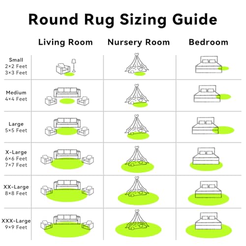 Lime Green Round Rugs for Bedroom (9 Ft Round / Lime Green)