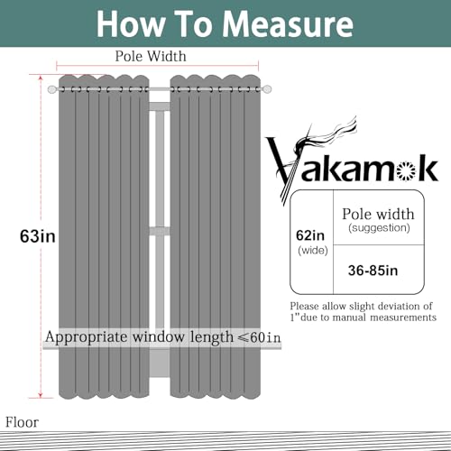 Room Darkening Curtains 62x63 inch Length Light Grey (Light Grey / 62"W x 63"L (Pack of 2))