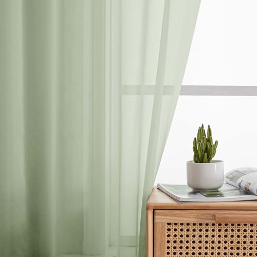 Light Green Sheer Curtains 63 Inch Length 2 Panels Set for Living Room Bedroom (Light Green / 42"W x 63"L (Pack of 2))