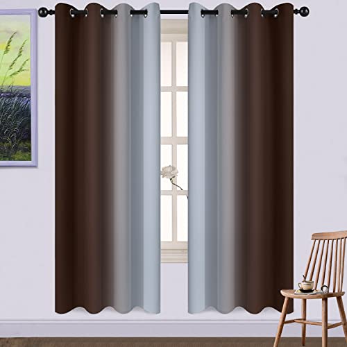 Ombre Curtains Brown and Greyish White for Living Room (52"W x 72"L (Pack of 2) / Brown)