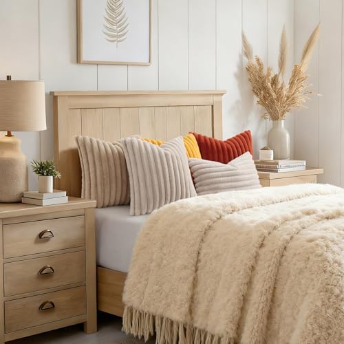 Fall Faux Fur Throw Pillow Covers 16x16 Set of 2 Khaki Brown (Light Khaki Brown / 16" x 16" (Pack of 2))