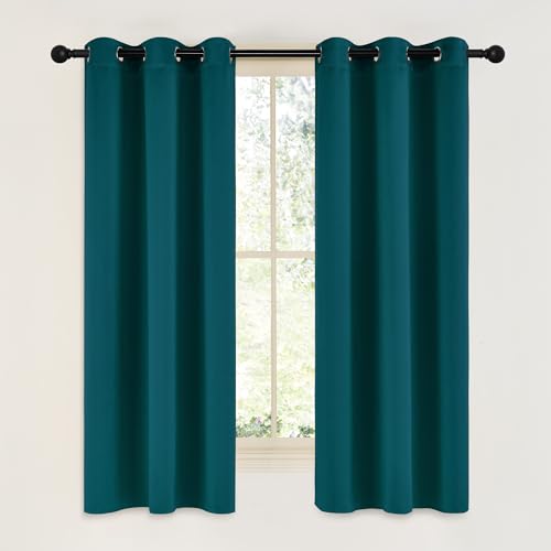 Teal Blackout Cafe Faux Silk Curtains for Small Windows (Teal / 42"W x 63"L (Pack of 2))