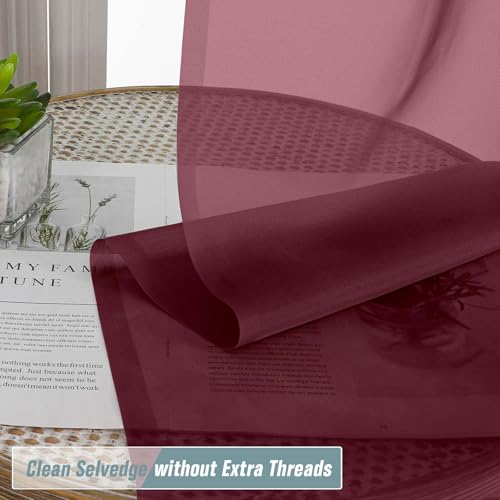 Burgundy Sheer Curtains Tier 30 Inches Length 2 Panels Set (42"W x 30"L (Pack of 2) / Burgundy)