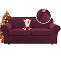 Real Velvet Plush 3 Piece Stretch Sofa Covers Couch Covers for 2 Cushion Couch Sofa Slipcovers Width Up to 90 Inch Feature Thick Soft Stay in Place (2 Cushion Sofa / Wine/Burgundy)