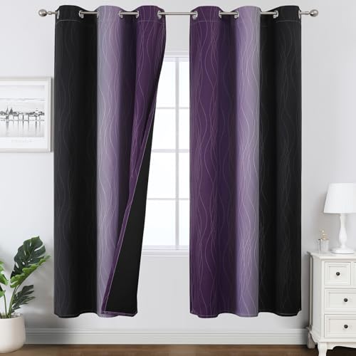 Black and Purple Ombre Blackout Curtains 72 Inch Length (Black and Purple / 42"W x 72"L (Pack of 2))