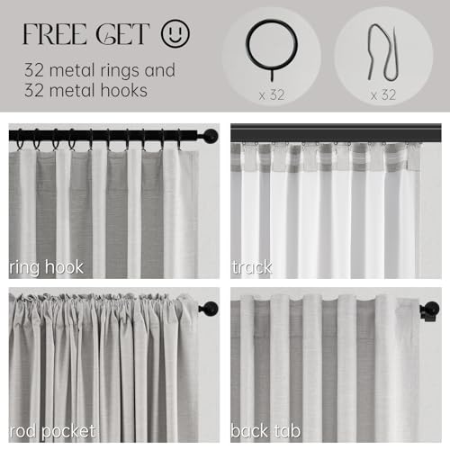 Linen Blackout Curtains 63 Inches Long 2 Panels for Small Window Modern Farmhouse Linen Blend Texture Insulated Hook Belt Back Tab Pocket Pleated Drapes (Grey Beige / 52"W x 63"L (Pack of 2))