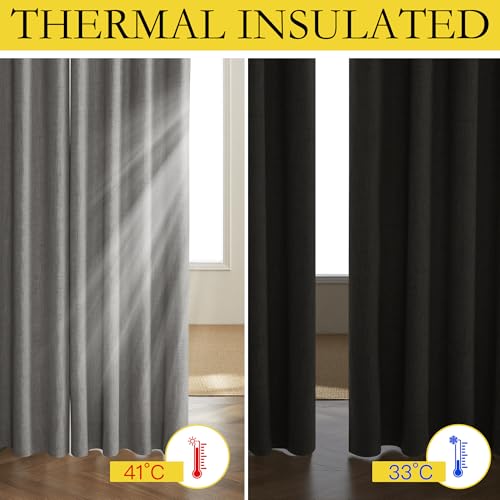 Grizzle Gray Vintage Linen 100% Blackout Curtains for Dining Room (42"W x 54"L (Pack of 2) / Grizzle Gray)