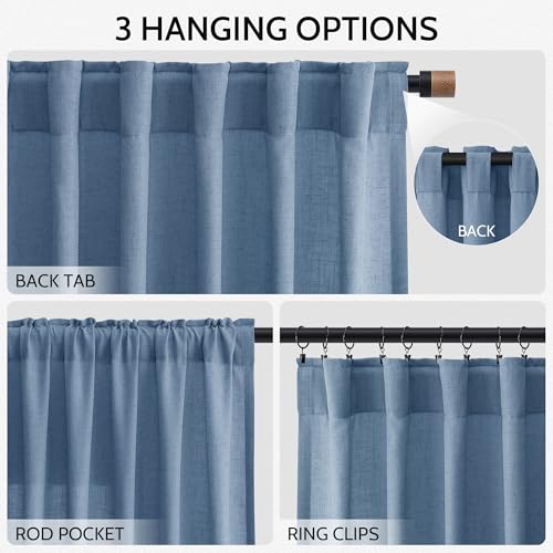 Stone Blue Linen Curtains 90 Inch Length for Bedroom Living Room Back Tab Rod Pocket Light Filtering Semi Sheer Modern Farmhouse Coastal Decor Curtain Cotton Textured Gauze Drapes for Office 52x90 (52"W x 90"L (Pack of 2) / Stone Blue)