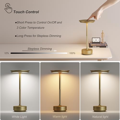 1 Pack Rechargeable Cordless Table Lamp (Gold-1)