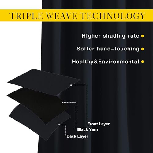 Black Out Curtains for Bedroom 84 Inches Long (Black / 52"W x 84"L (Pack of 2))