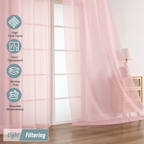 Blush Pink Sheer Curtains 90 Inches Long 2 Panels (42"W x 90"L (Pack of 2) / Blush Pink)