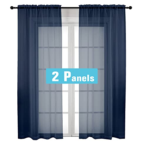 Navy Blue Sheer Curtains 2 Panel Sets 84" Inch Length (Navy Blue / 42"W x 84"L (Pack of 2))