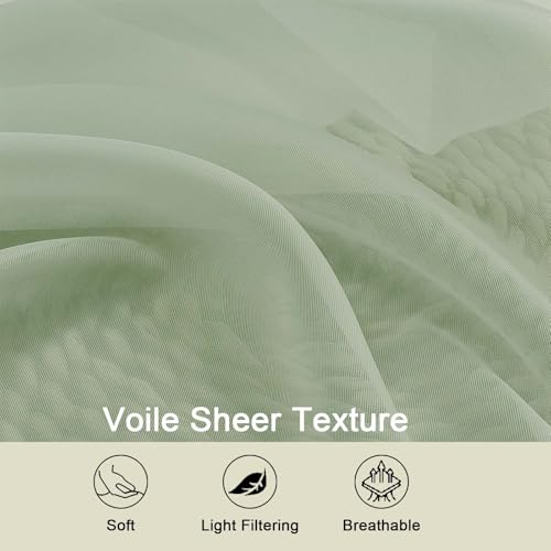 Sage Green Sheer Curtains for Bedroom Living Room 45 Inch Length 2 Panels (Sage Green / 42"W x 45"L (Pack of 2))