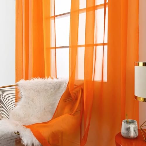 Orange Sheer Curtains 4 Panels Rod Pocket Semi (Orange / 52"W x 45"L (Pack of 4))