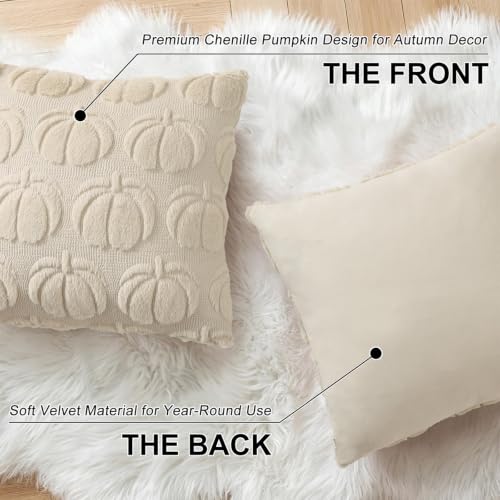 Fall Beige Pumpkin Faux Fur Throw Pillow Covers 18x18 Set of 2 (Beige / 18" x 18" (Pack of 2))