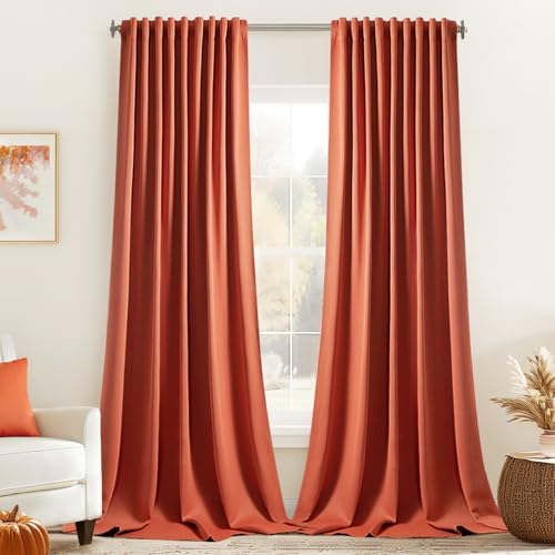 Fall Burnt Orange Back Tab Blackout Curtains 52"x108" Length 2 Panel (Burnt Orange / 52"W x 108"L (Pack of 2))