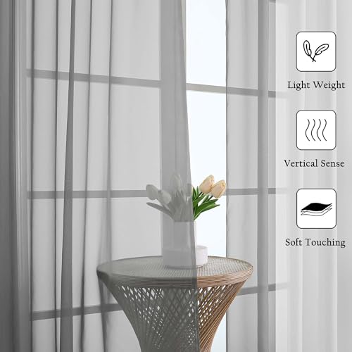 Charcoal Grey Sheer Curtains 120 Inches Long 2 Pcs (Charcoal Grey / 59"W x 120"L (Pack of 2))