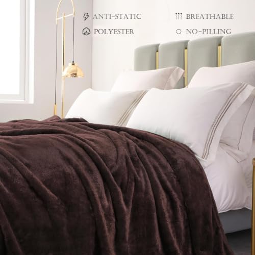 Fuzzy Plush Fleece Bed Blanket Queen Size (Coffee / 90x90 IN)