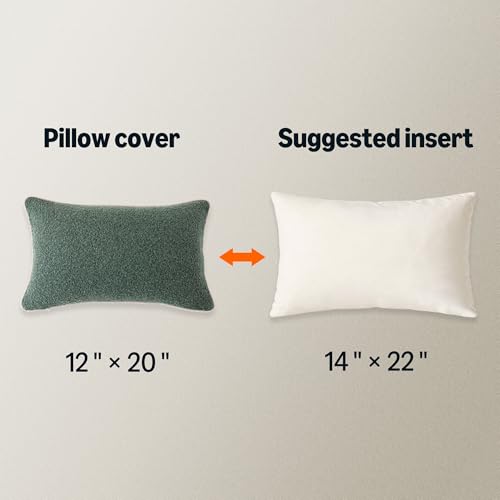 Boucle Lumbar Throw Pillow Covers for Couch (Green / 20" x 12" (Pack of 2))