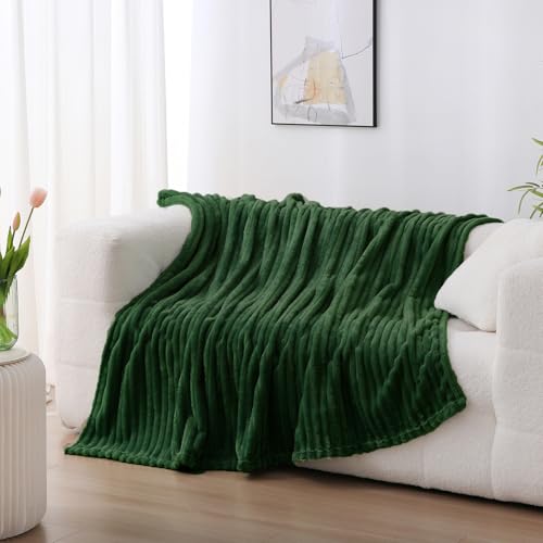 Green Fleece Throw Blanket 90”×90” for Couch Sofa Livingroom (Christmas Green / 90×90inch)