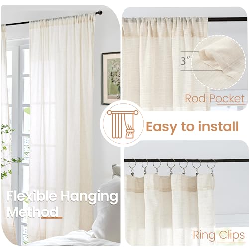 Beige Linen Curtains 48 Inch Length for Windows (Light Beige / 42"W x 48"L (Pack of 2))
