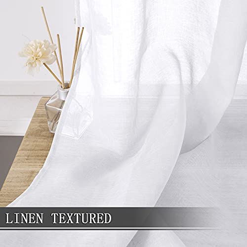 Short Sheer Curtain Linen Textured Bedroom Curtains Sheer Light Filtering Rod Pocket Voile Curtain for Living Room (54"W x 54"L (Pack of 2) / White)