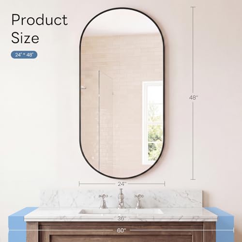 24" x 48" Black Bathroom Mirror for Wall (Black-oval / 24"L x 48"W)